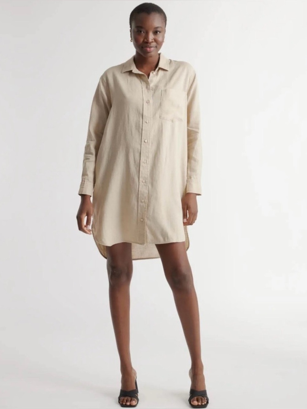 Quince European Linen Shirt Dress in Driftwood
